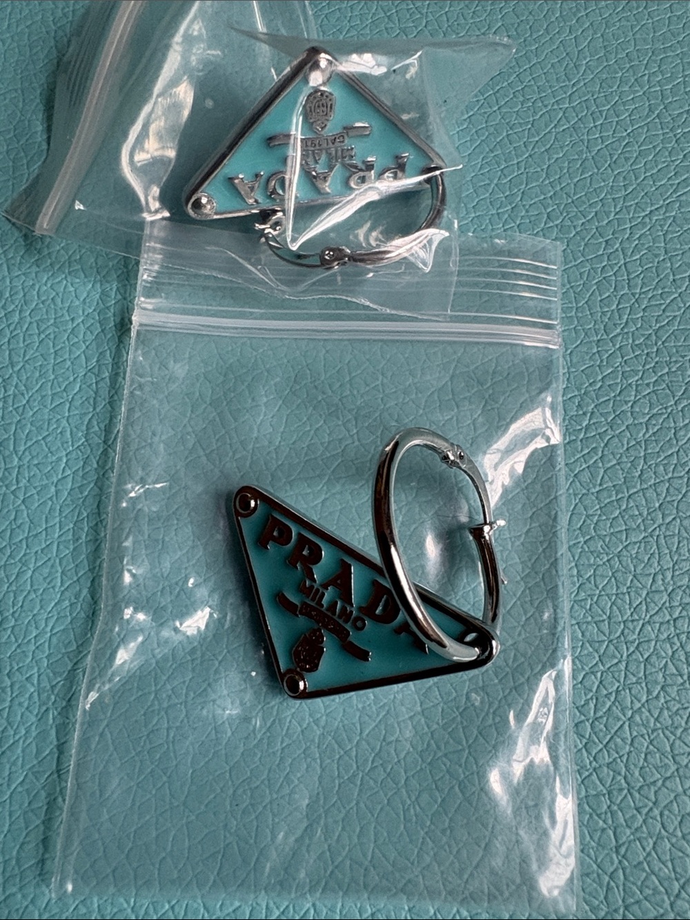 Teal Silver-Tone Triangle Earrings